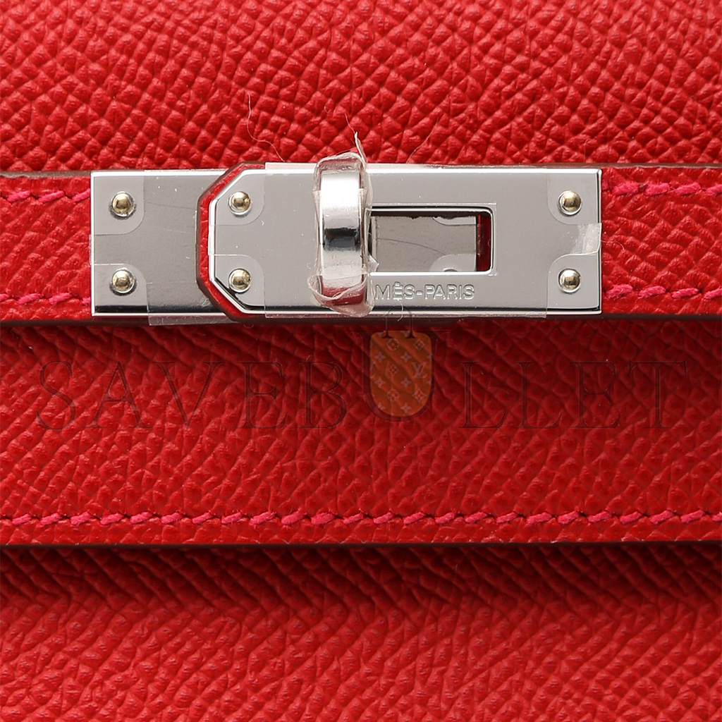 HERMES KELLY POCHETTE ROUGE CASAQUE EPSOM WITH PALLADIUM HARDWARE (22*14*7cm)